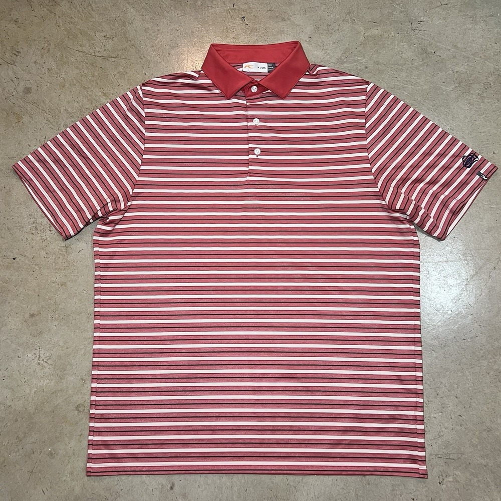 KJUS Lee Stripe Polo Shirt Mens XL Red White Striped Golf Performance Stretch